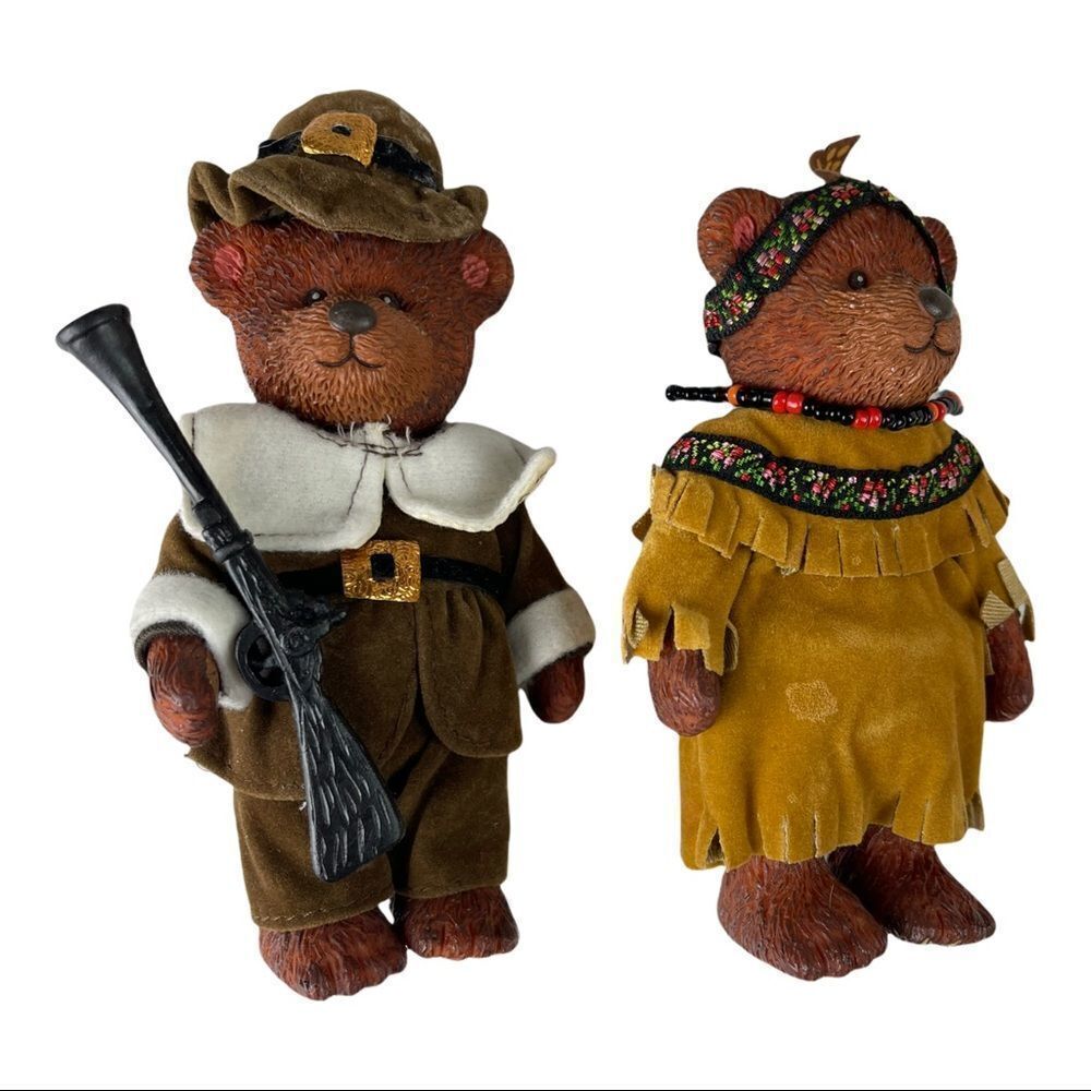 Vintage 1980s Set Of 2  Russ Bears Thanksgiving